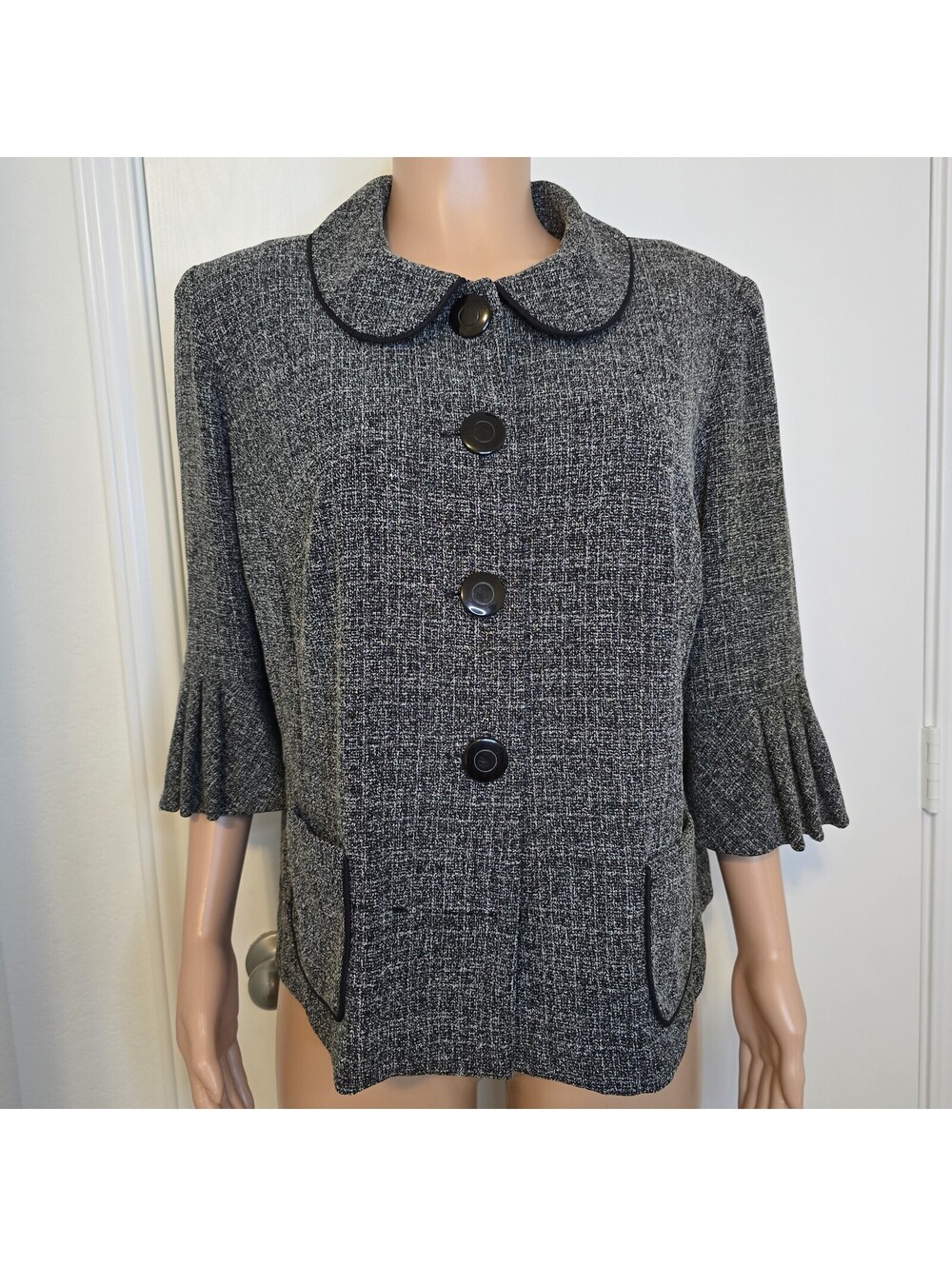 VTG 90's R & M Richards Womans Size 16WP Blazer Ruffled Bell Sleeves Tweed